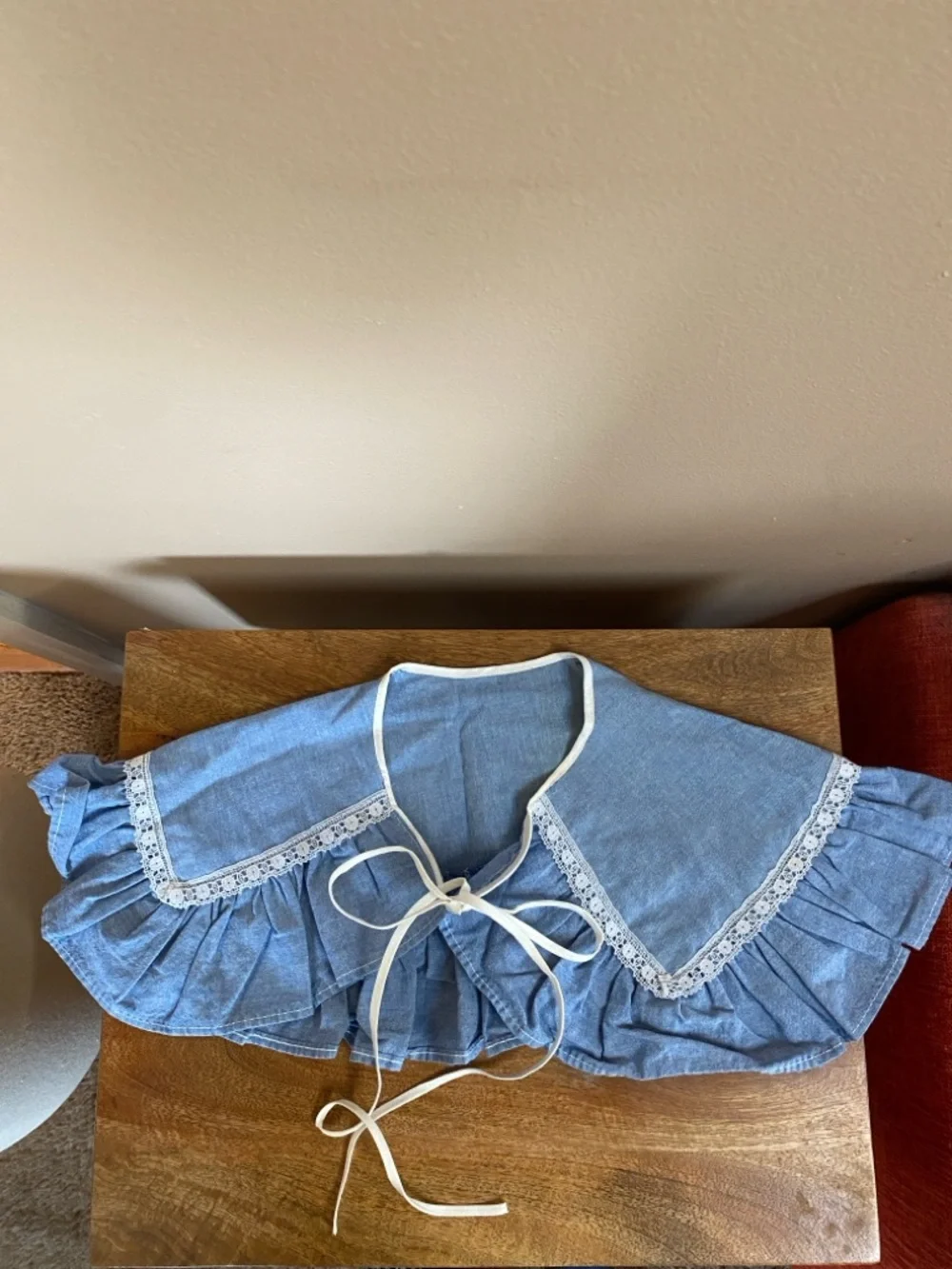 Vintage Inspired Novelty Chambray Denim 
Oversized Detachable Collar Ruffle - Picture 2 of 10